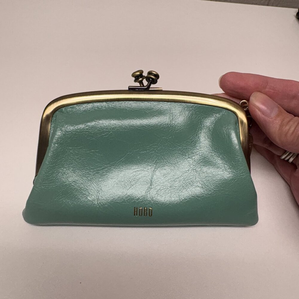 Hobo Cheer Polished Leather Pouch in Sea Glass
